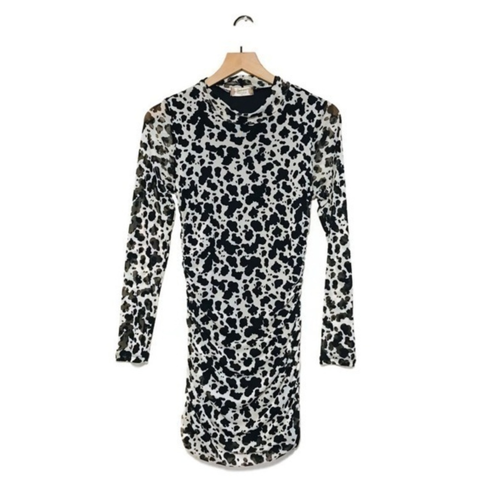 Altarβd State Black white Cow print Long Sleeve Ruched Bodycon Dress Size Small